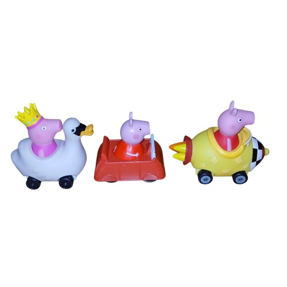 Peppa Pig Free Wheelin Cars Lot Of 3 Red Car White Swan Yellow Rocket - Picture 3 of 6